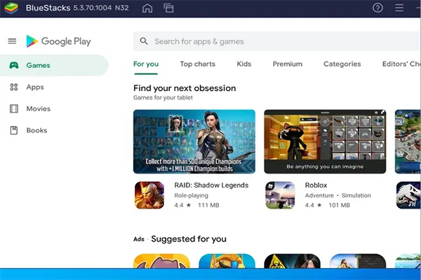 Giao diện Play Store trong BlueStacks