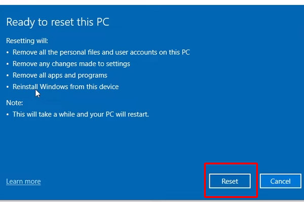 Bước 5 Dùng tính năng Reset có sẵn trên máy tính Windows 10