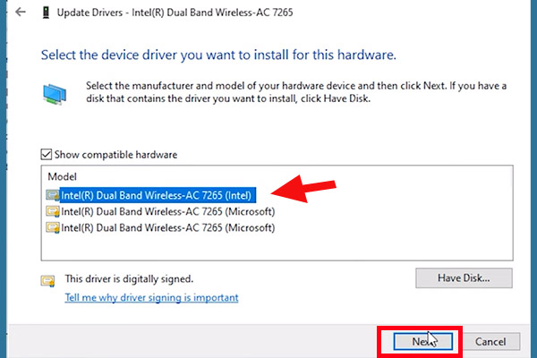 Bước 5 Update driver Wifi mới để tránh phát sinh thêm lỗi 